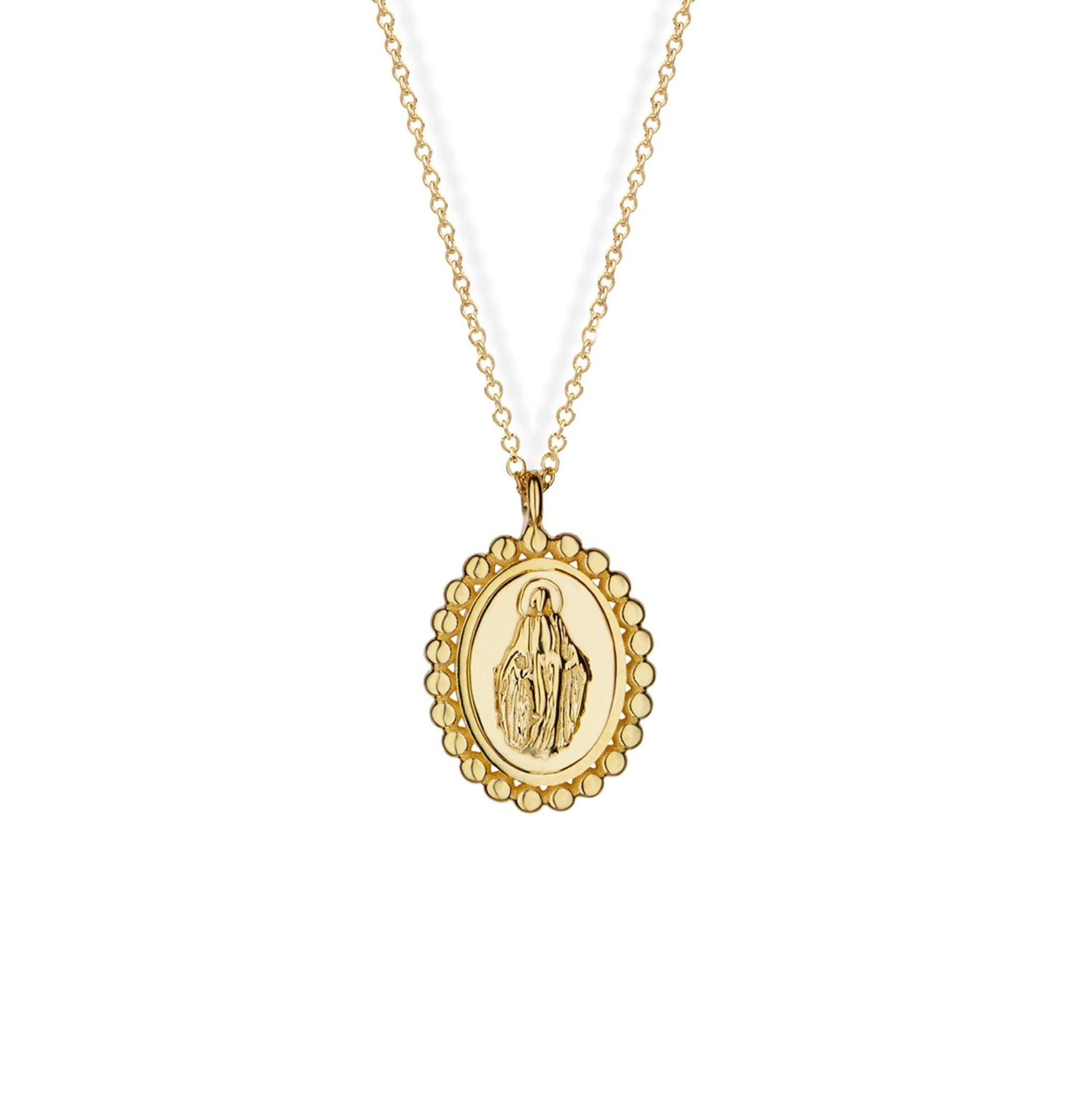 14K Gold Virgin Mary Pendant Necklace