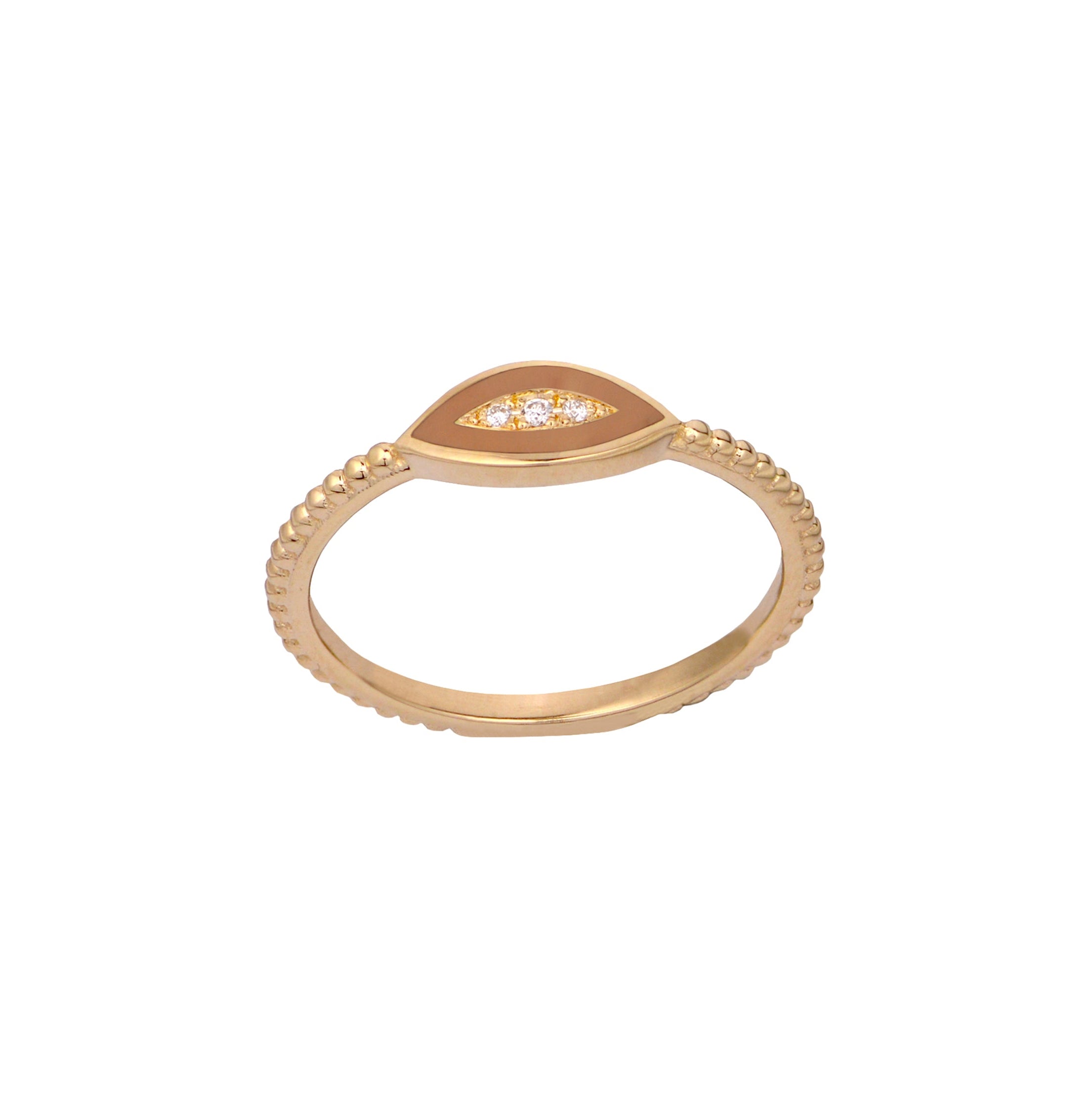 14K Gold Twisted Band Enamel Navette Diamond Ring