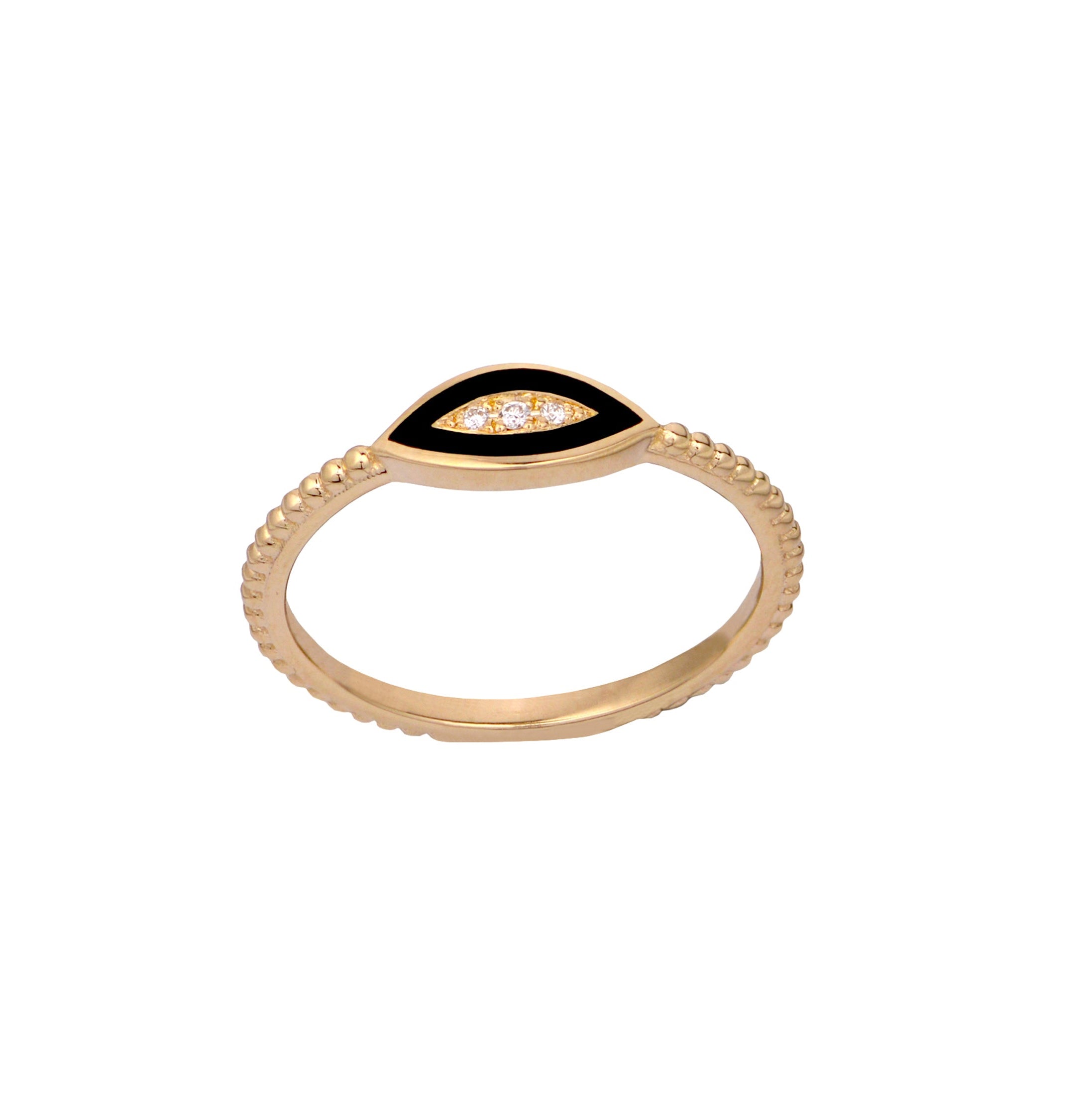 14K Gold Twisted Band Enamel Navette Diamond Ring