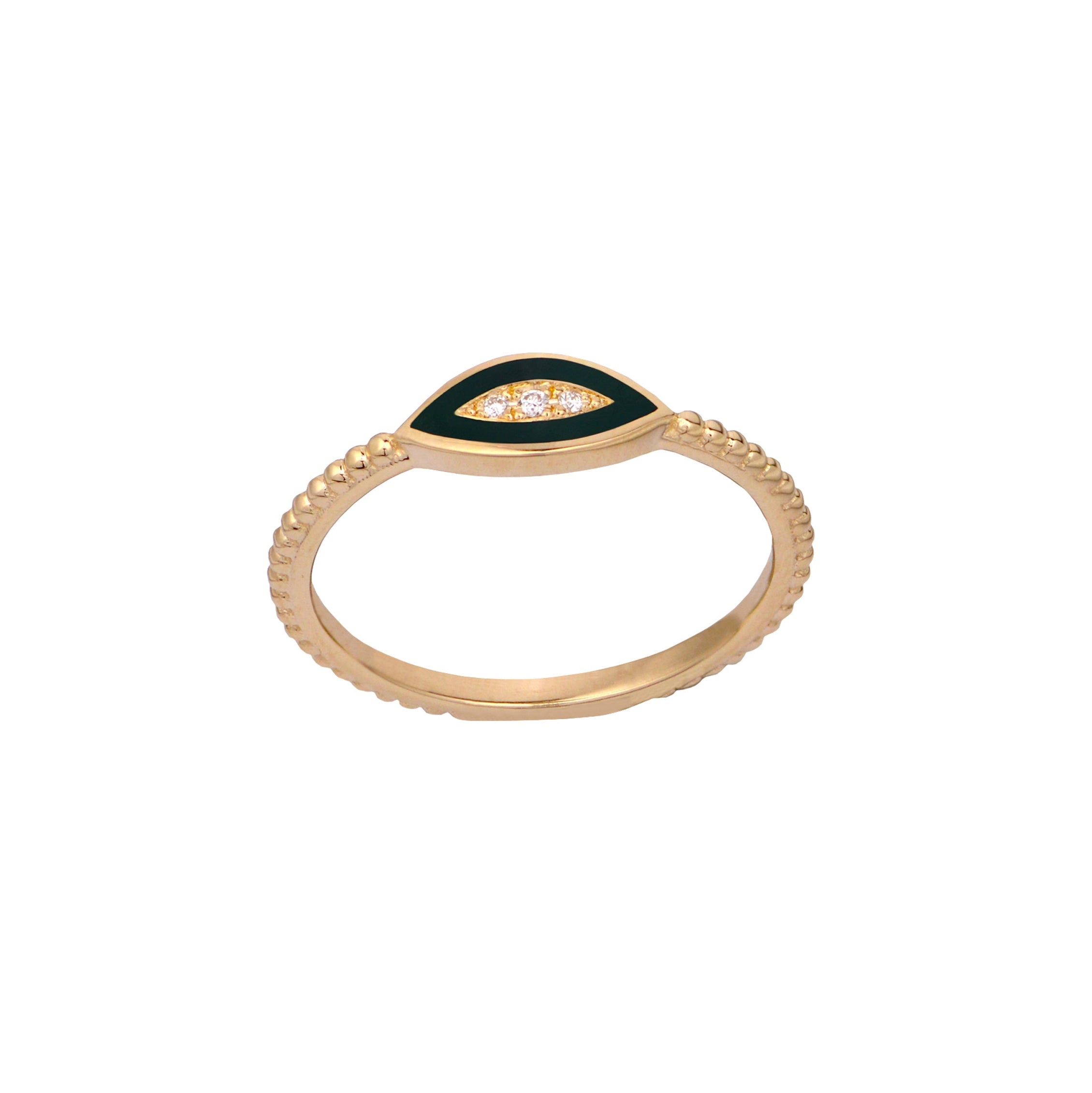 14K Gold Twisted Band Enamel Navette Diamond Ring