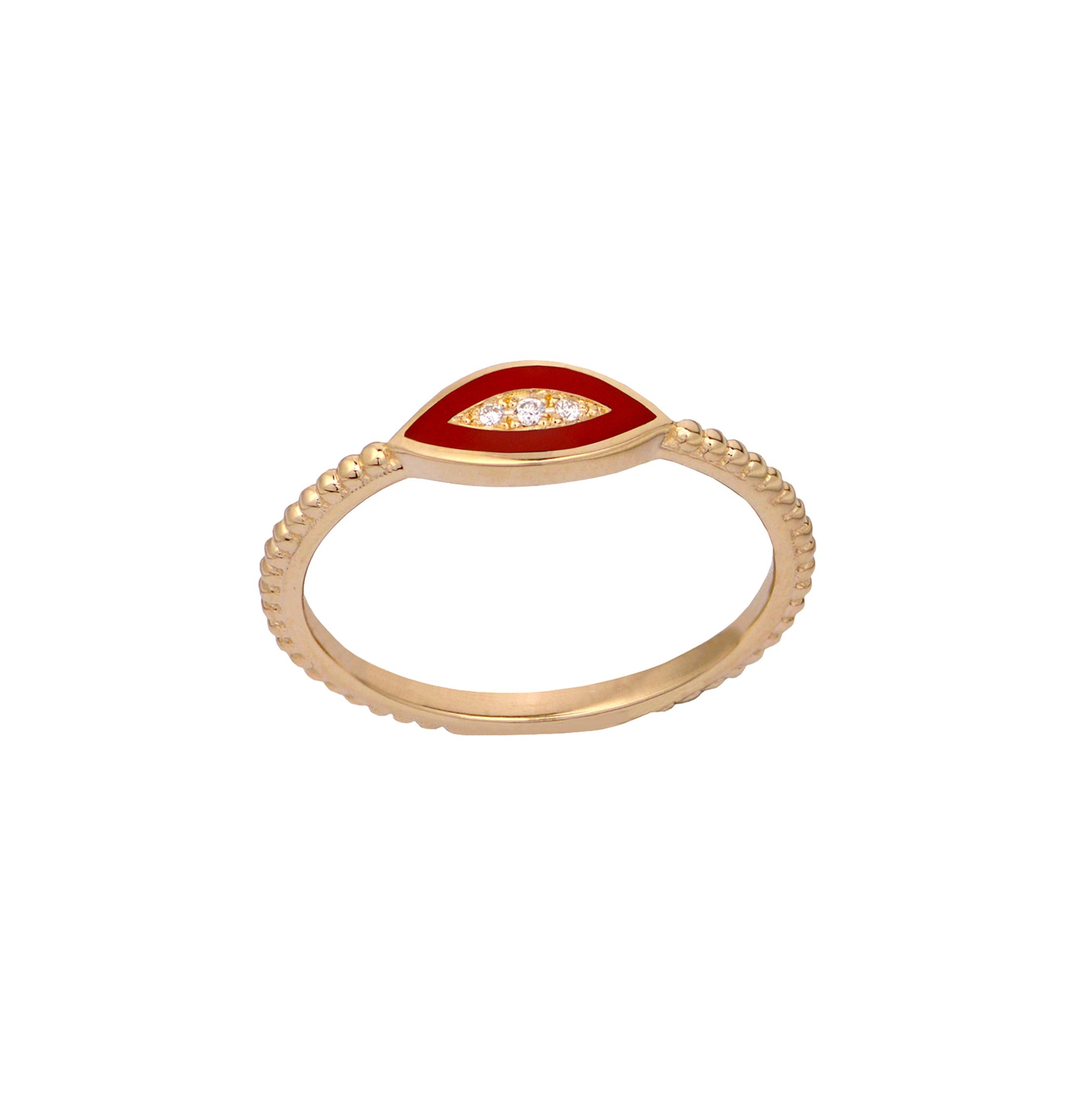 14K Gold Twisted Band Enamel Navette Diamond Ring