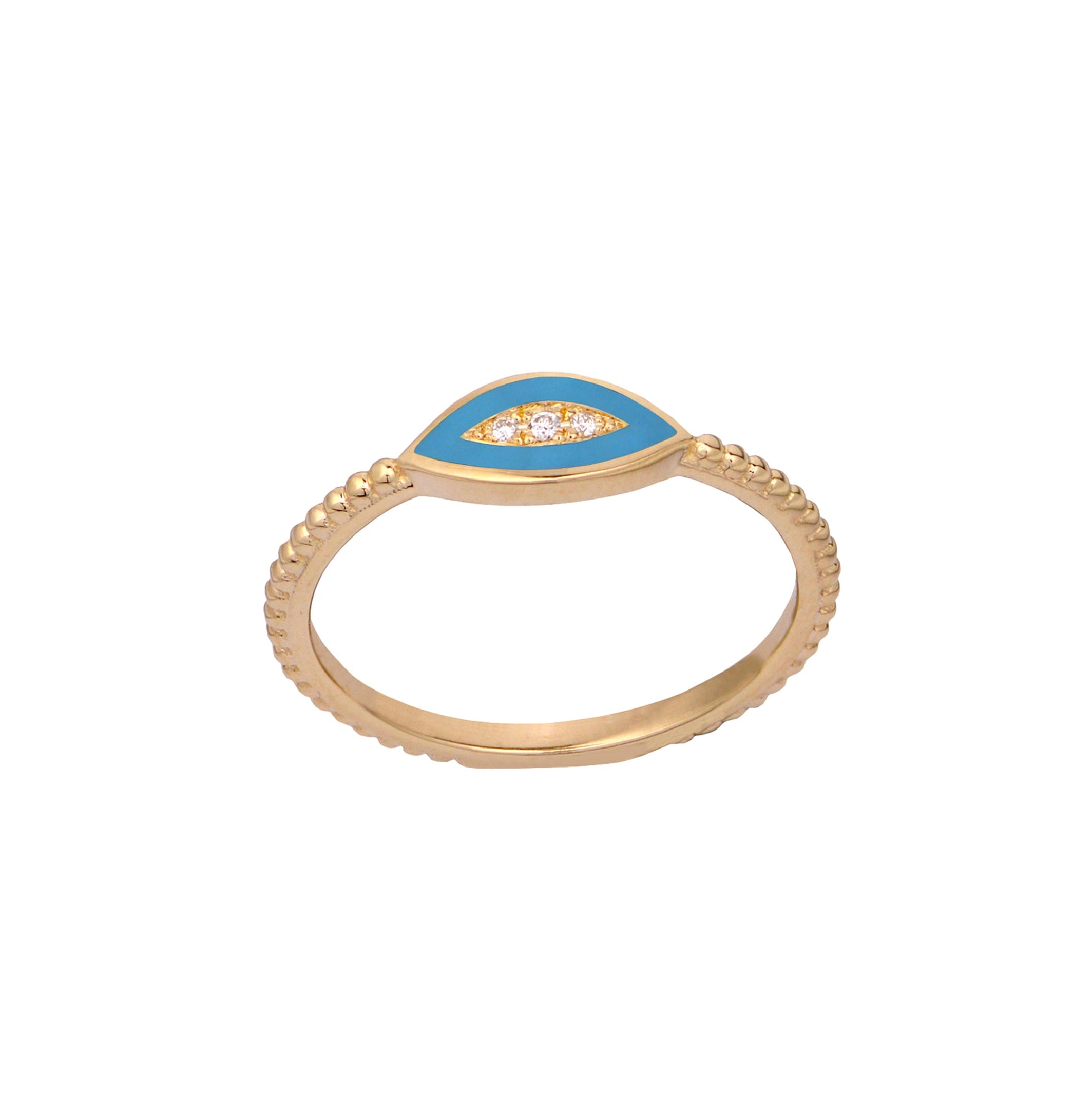 14K Gold Twisted Band Enamel Navette Diamond Ring