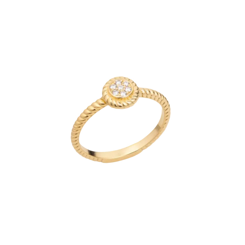 14K Gold Twisted Band Round Diamond Ring