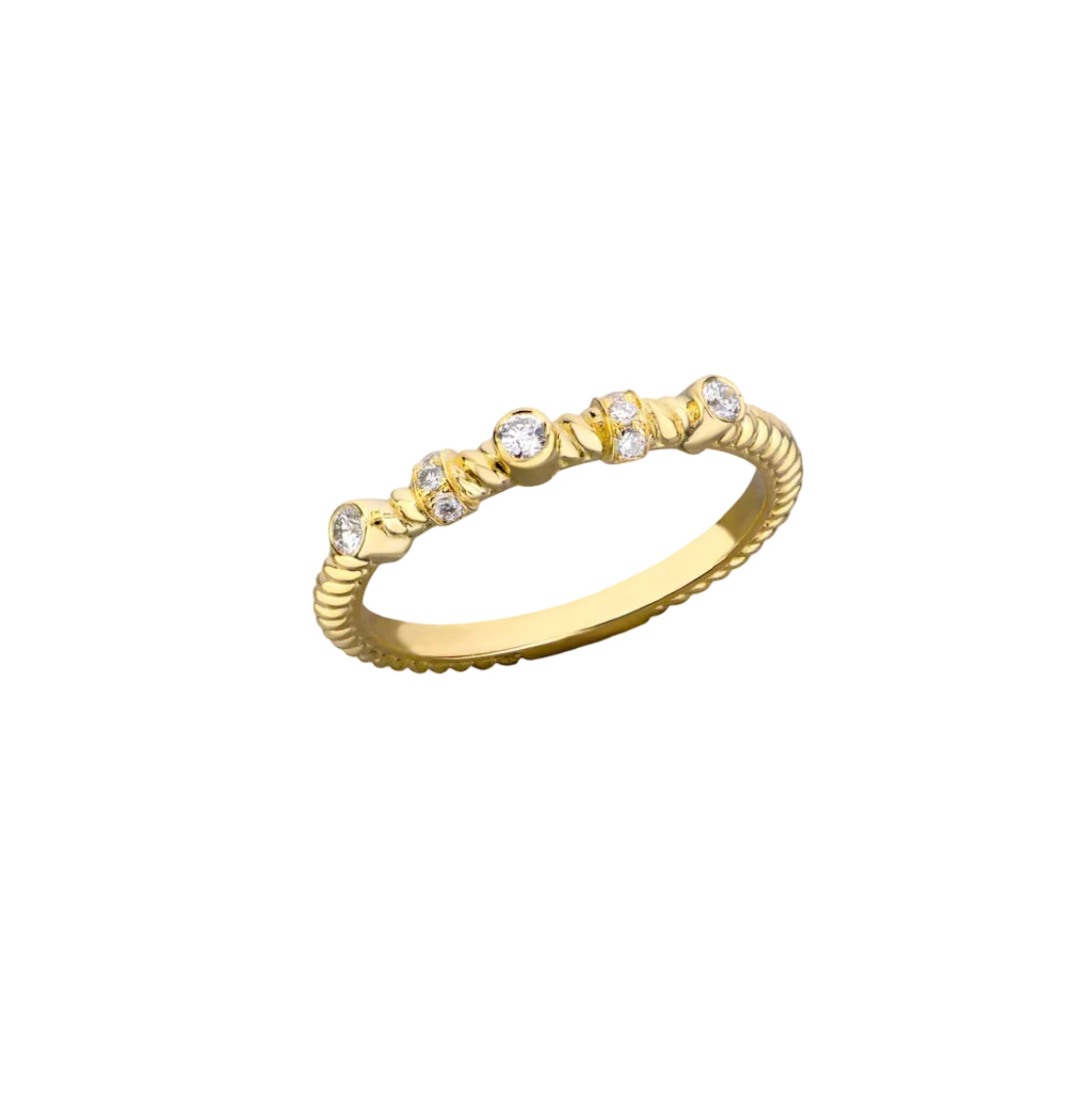 14K Gold Twisted Band Diamond Ring