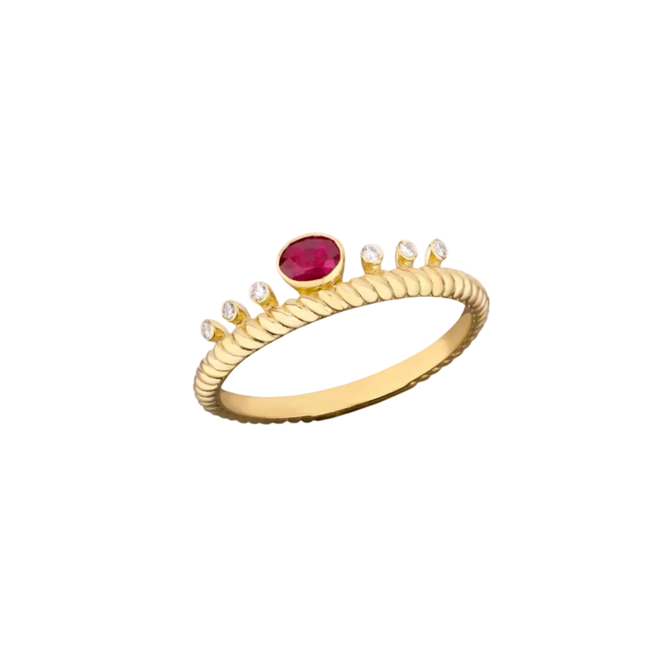 14K Gold Twisted Band Ruby Diamond Ring