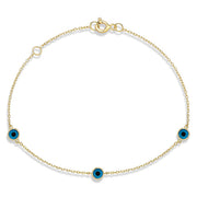 14Κ Gold Bracelet with 3 Round Evil Eyes