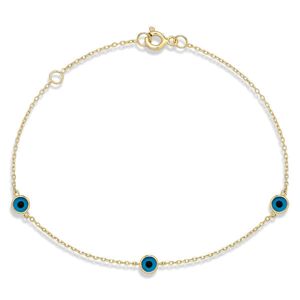 14Κ Gold Bracelet with 3 Round Evil Eyes