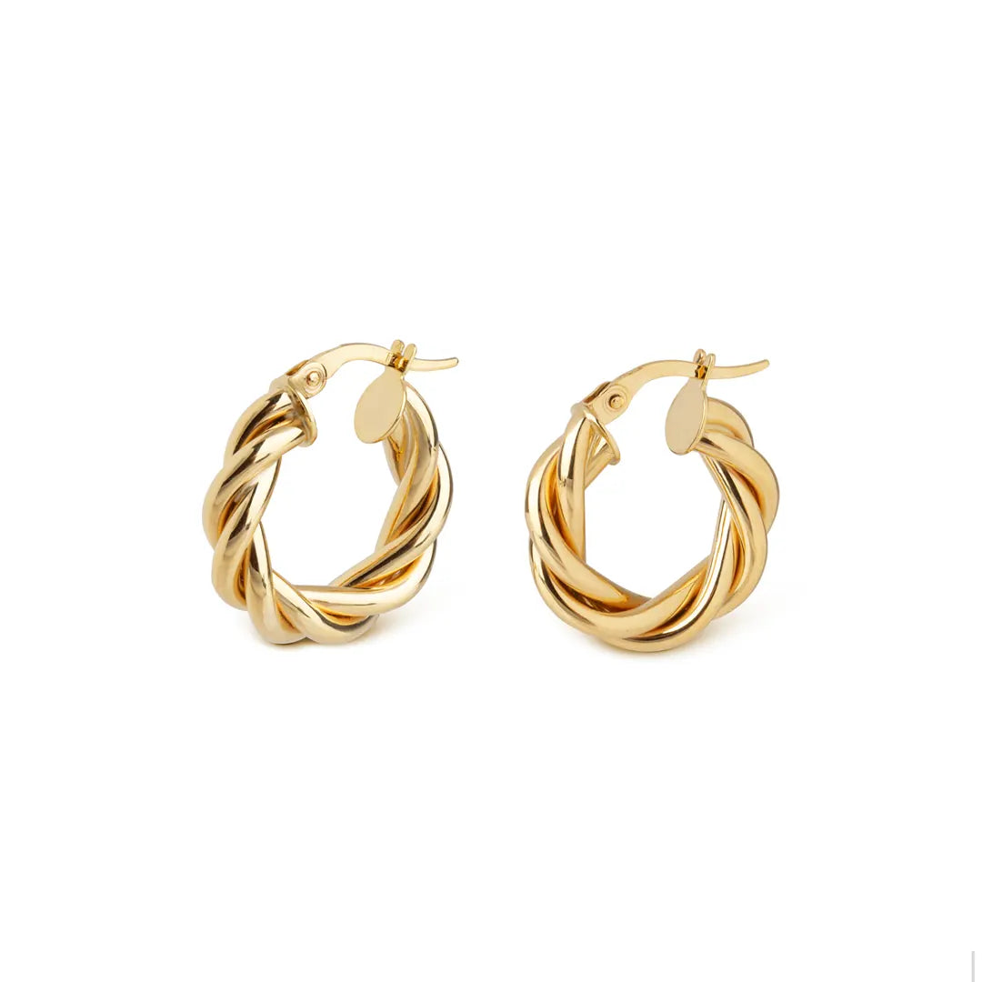 14K Gold small  round thick twisted hoops