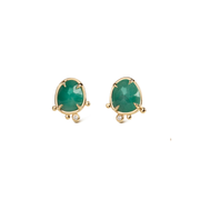 Verdant Pulse - 14K Gold Emerald Stud Earrings with Diamond