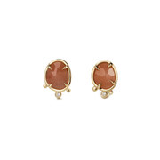 Solar Veil - 14K Gold Orange Moonstone Stud Earrings with 1 Diamonds