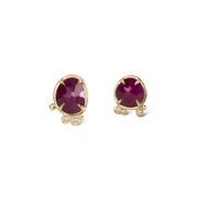 Inner Fire - 14K Gold Ruby Stud Earrings with 2 Diamonds