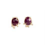 Fever Dream - 14K Gold Ruby Stud Earrings with 2 Diamonds