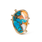 14K Gold Copper Mosaic Turquoise Ring with 2 Diamonds