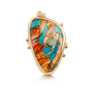 14K Gold Copper Mosaic Turquoise Ring with Diamond