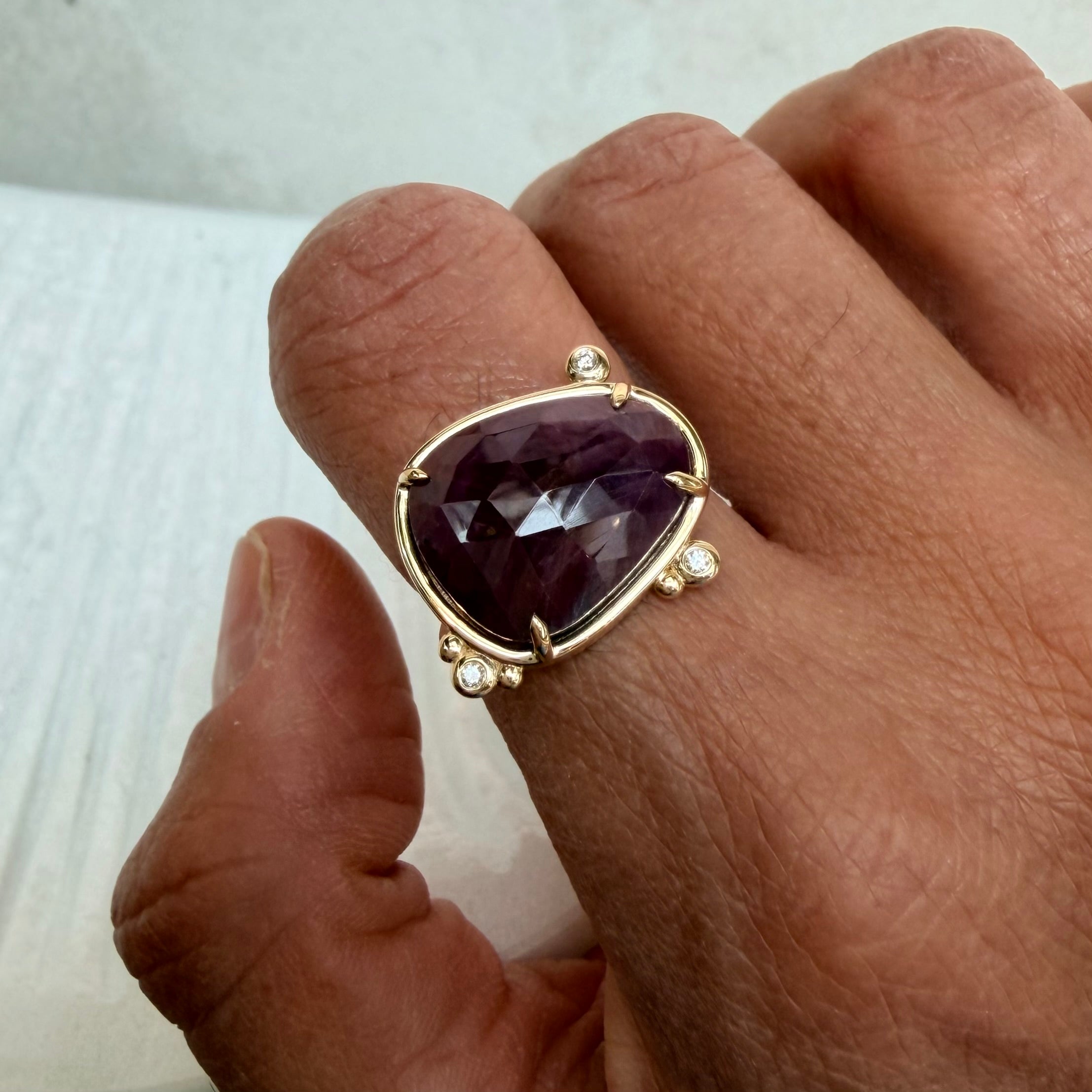 Burning Petal – 14K Gold Ring with Ruby & Diamonds