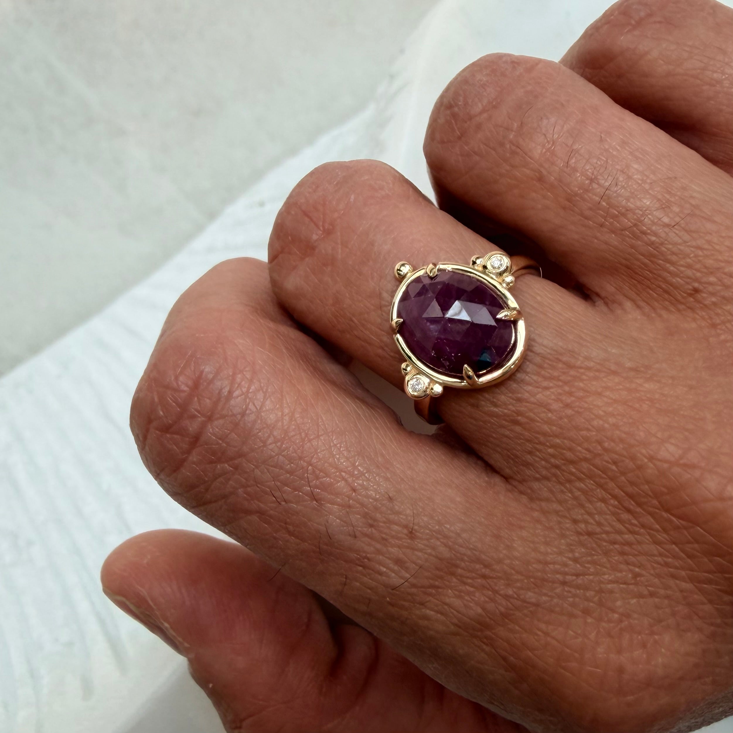 Red Aura– 14K Gold Ring with Ruby & Diamonds