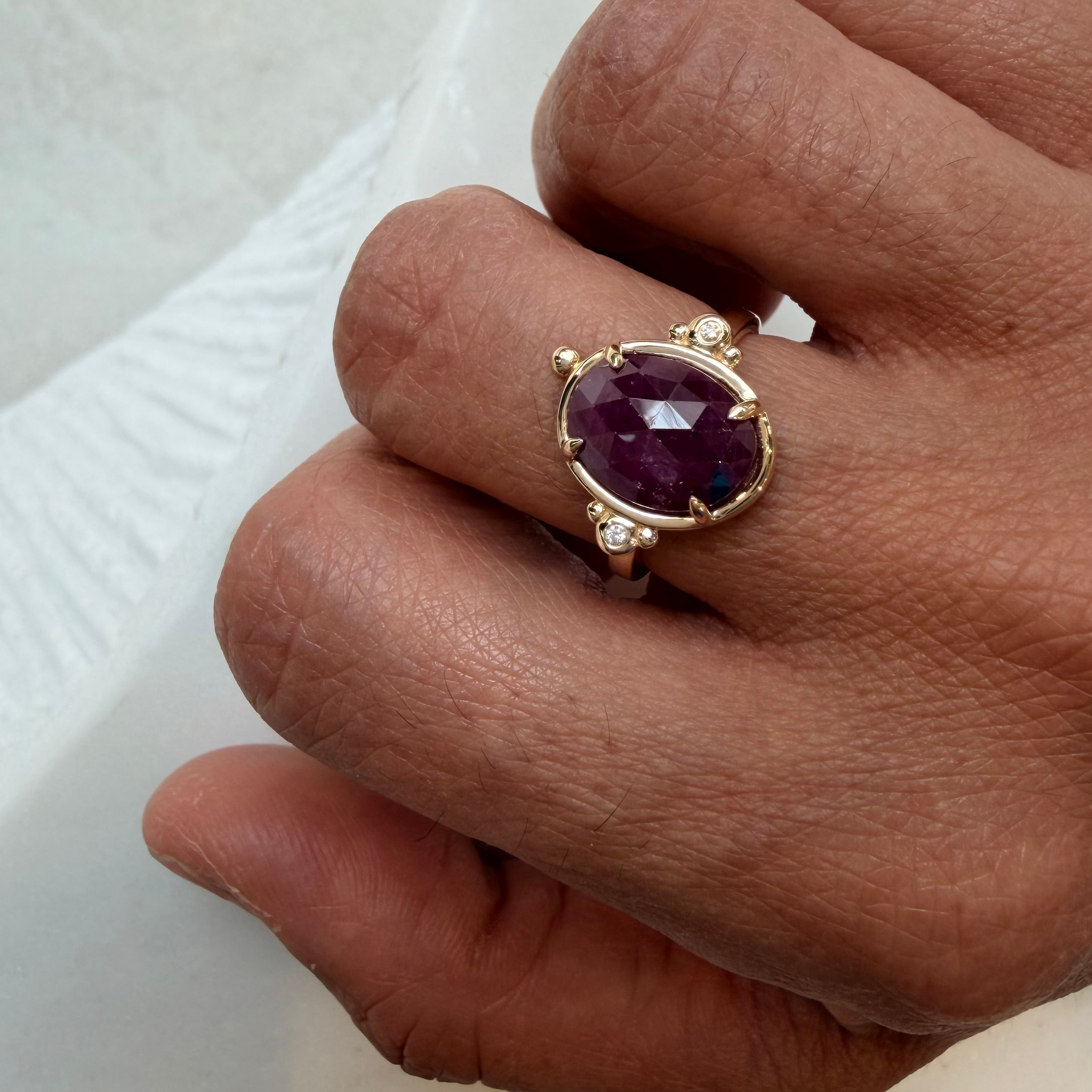 Red Aura– 14K Gold Ring with Ruby & Diamonds