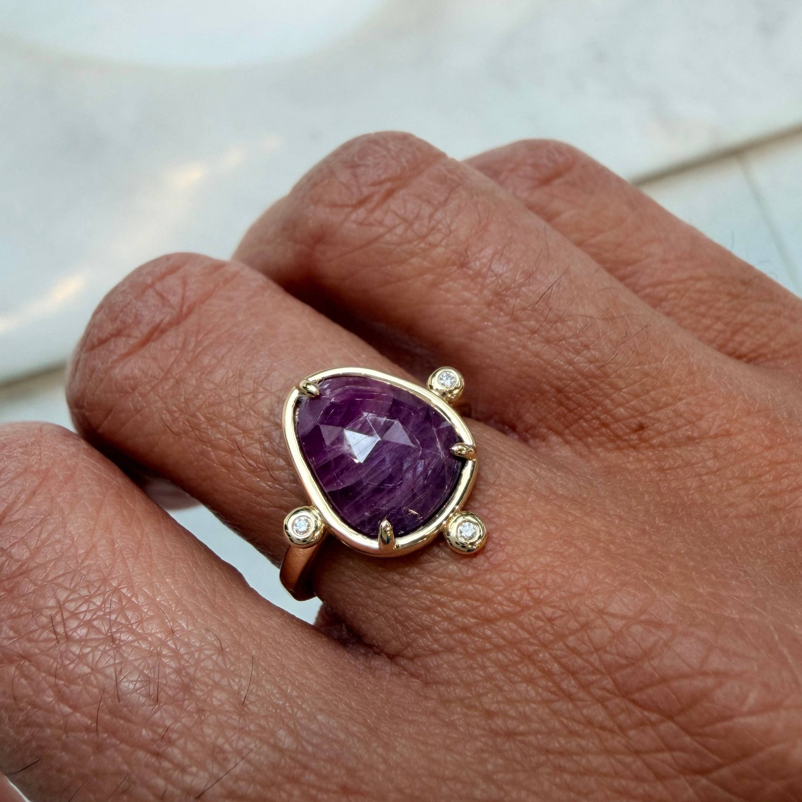 Scarlet Bloom – 14K Gold Ring with Ruby & Diamonds