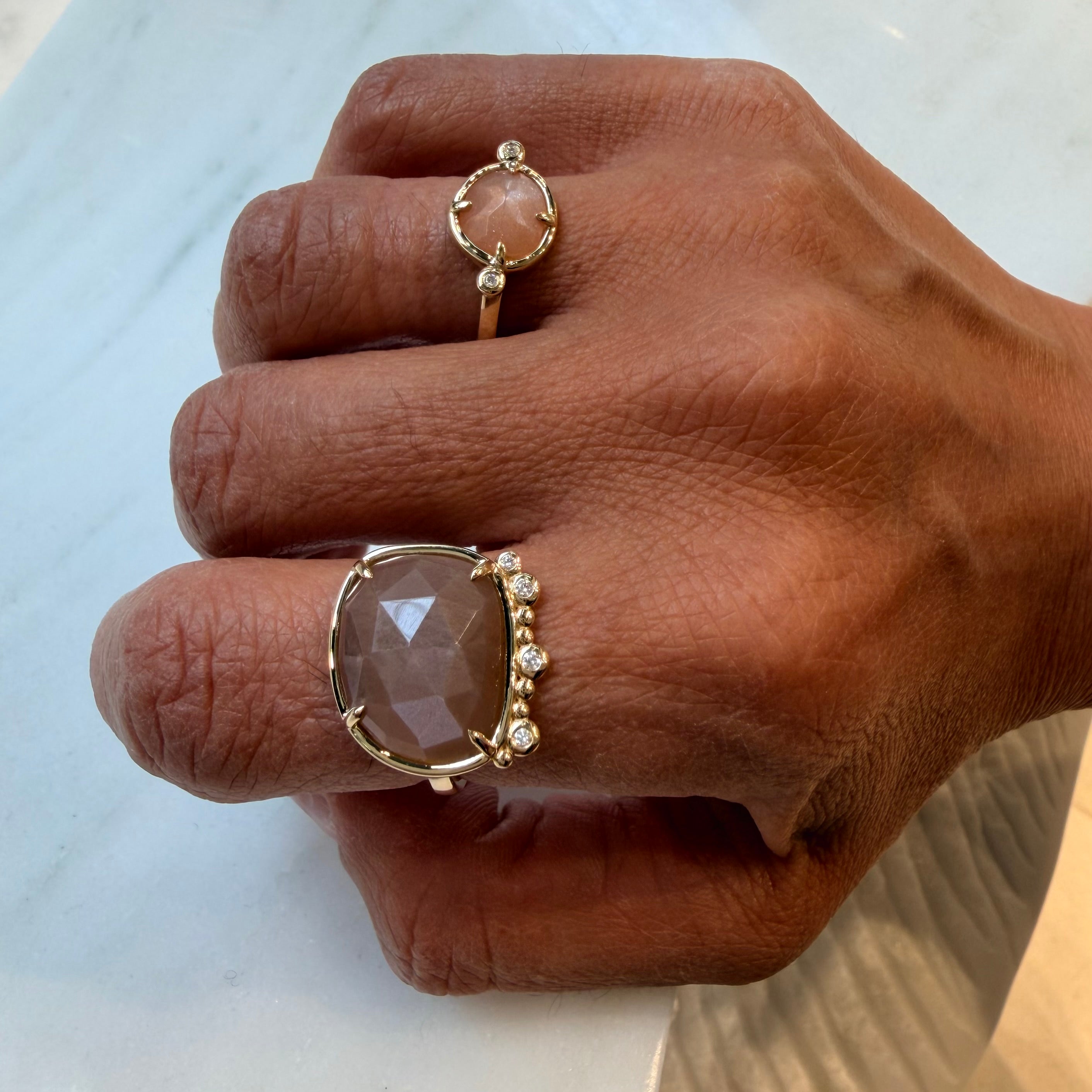 Lunar Whisper – 14K Gold Ring with Moonstone & Diamonds