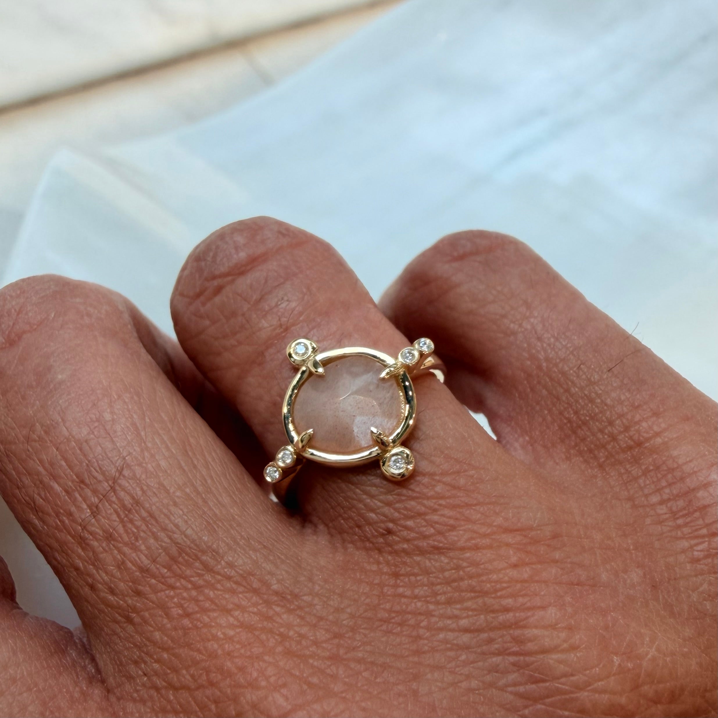 Moon Glow Promise – 14K Gold Ring with Moonstone & Diamonds