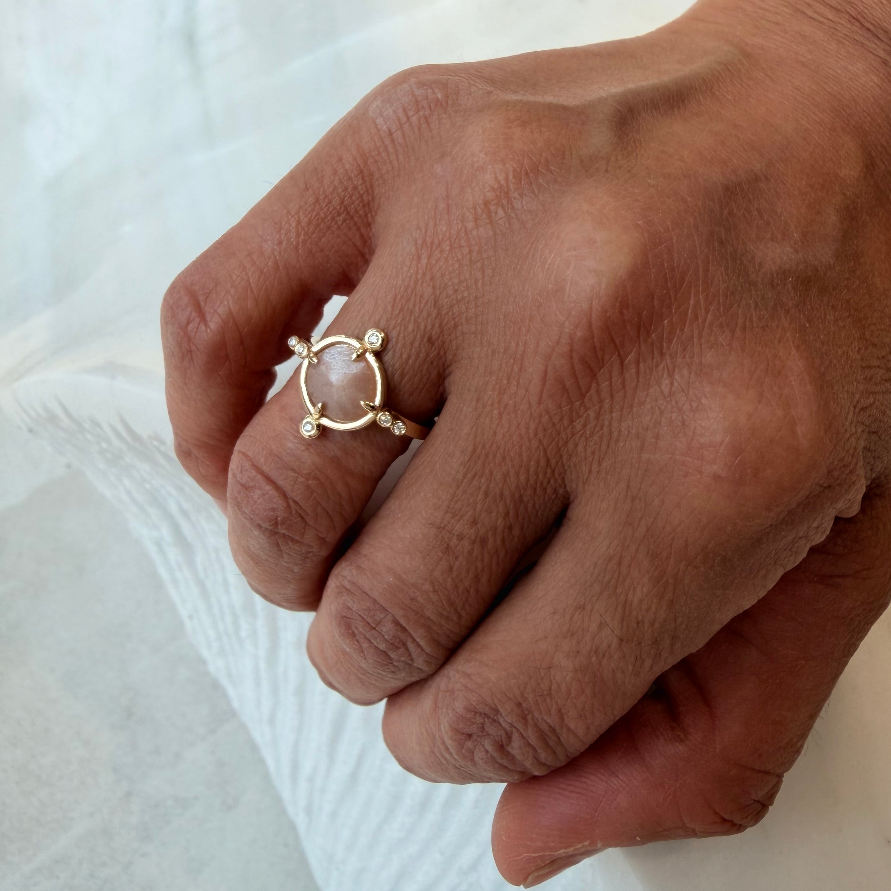 Moon Glow Promise – 14K Gold Ring with Moonstone & Diamonds
