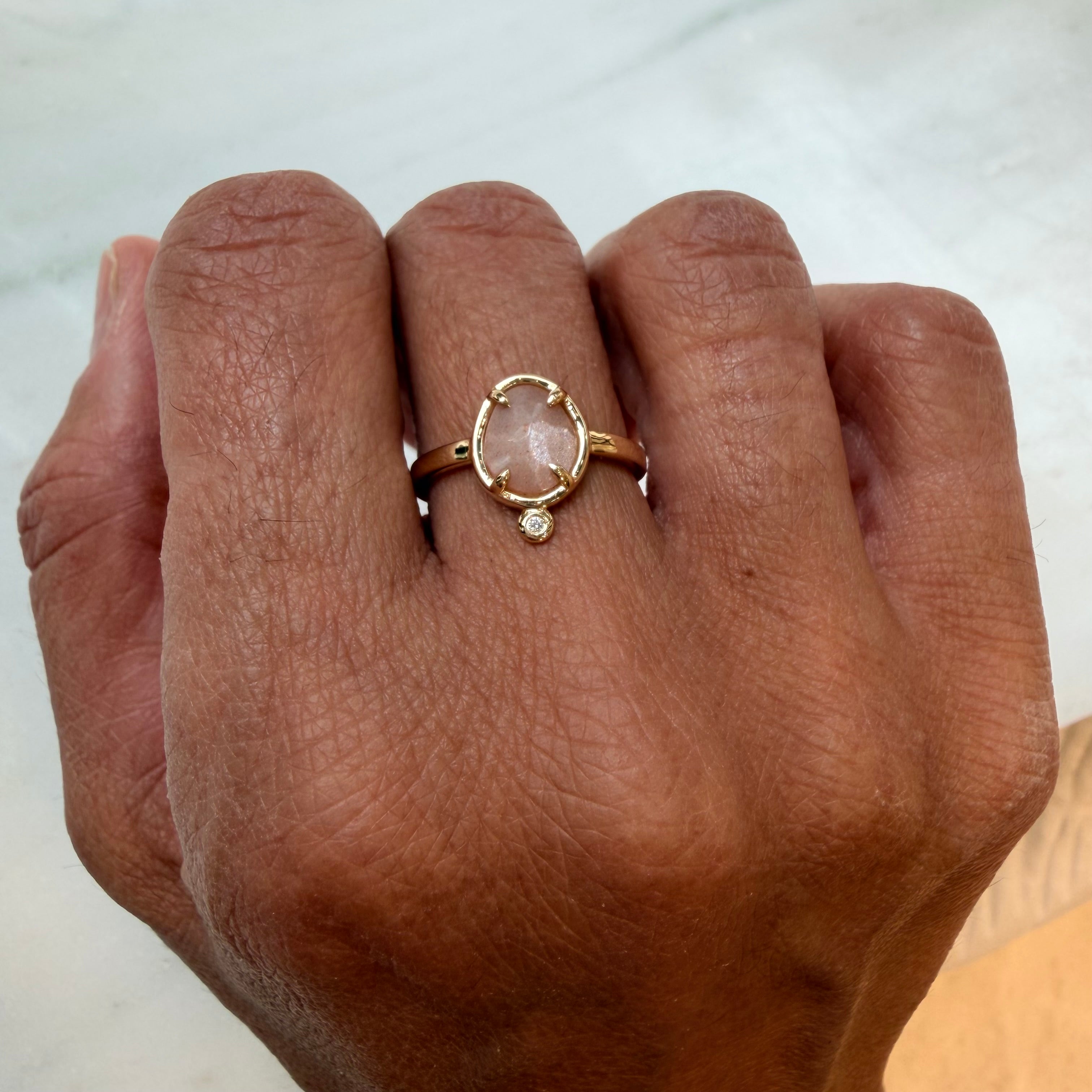 Celestial Song–  14K Gold Ring with Moonstone & Diamond