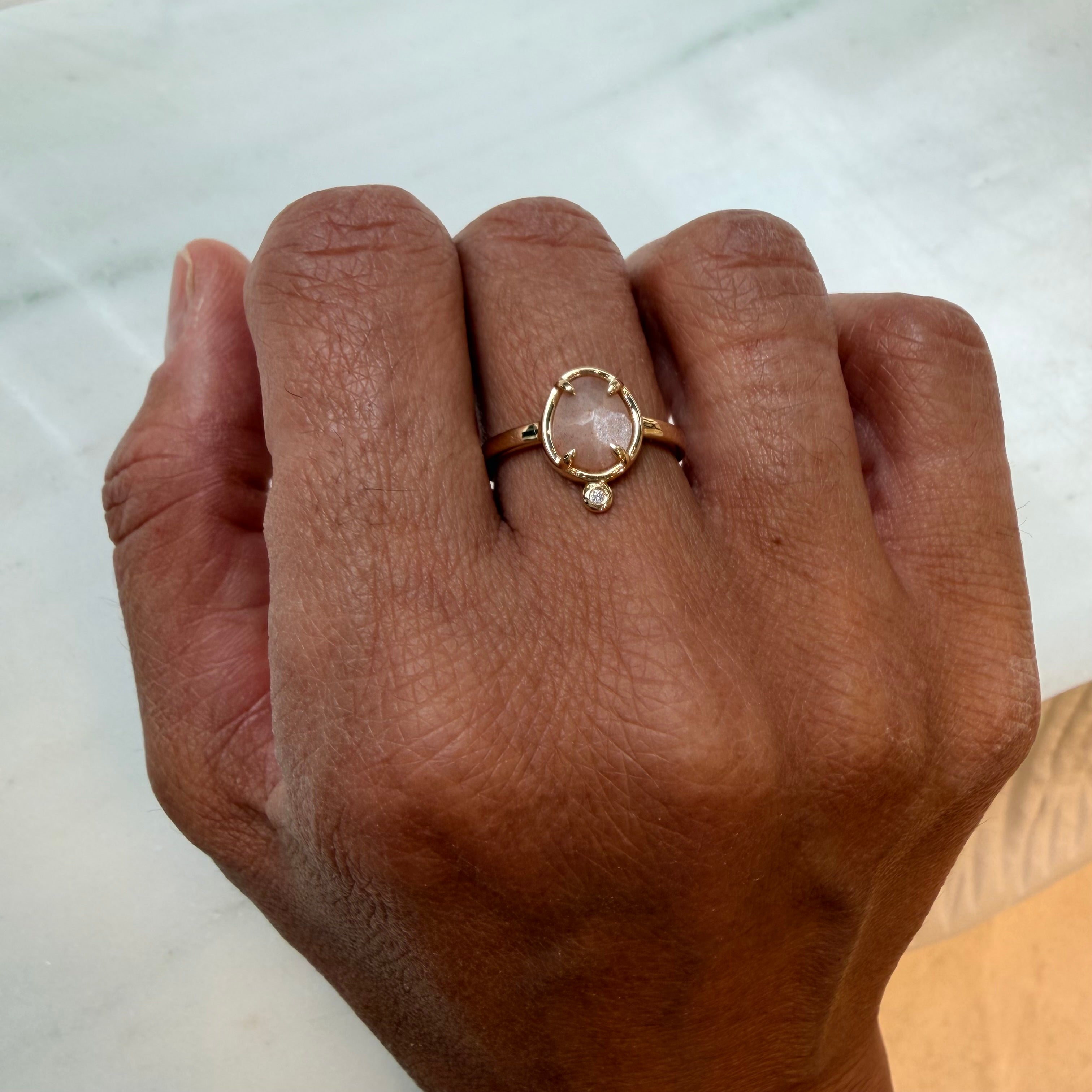 Celestial Song–  14K Gold Ring with Moonstone & Diamond
