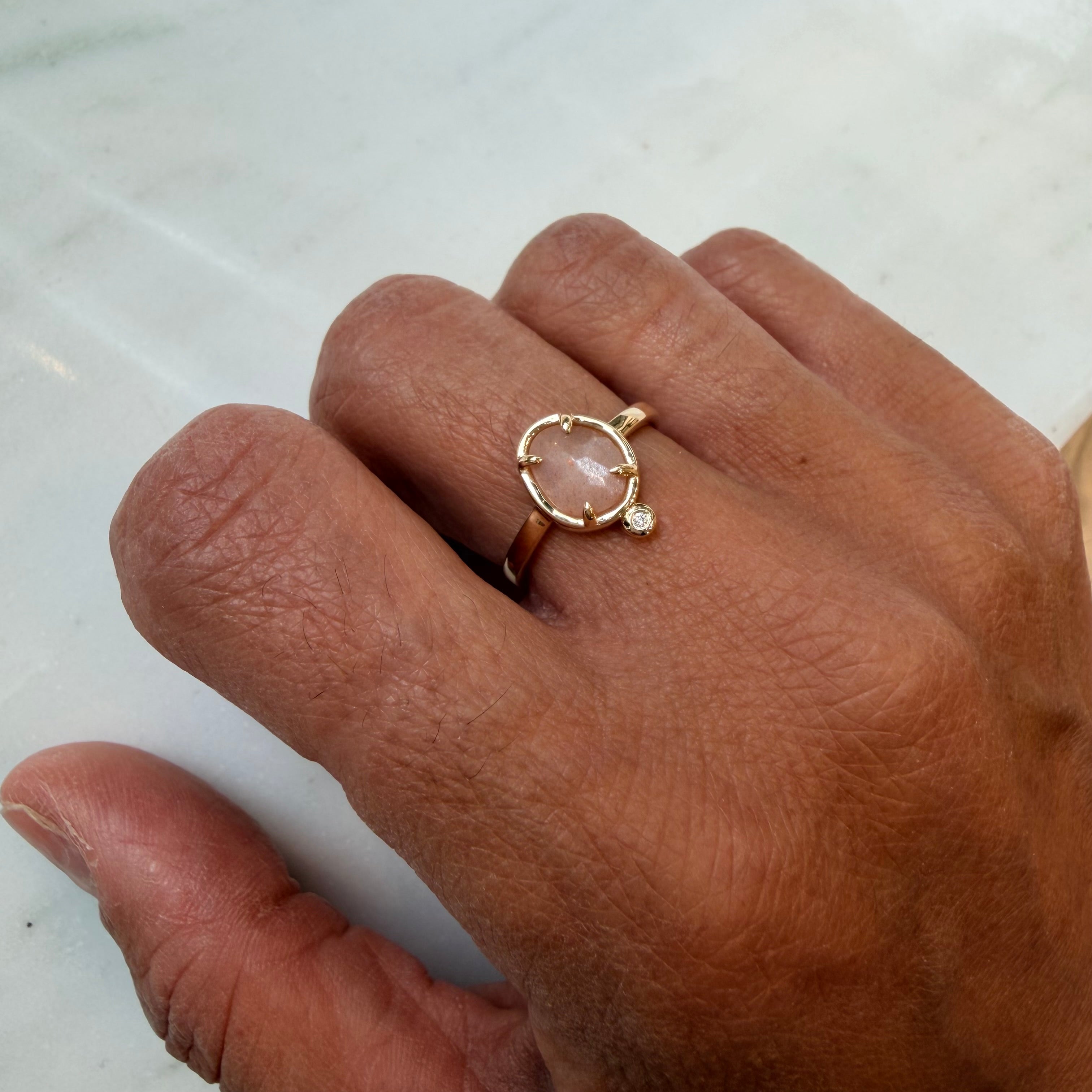 Celestial Song–  14K Gold Ring with Moonstone & Diamond