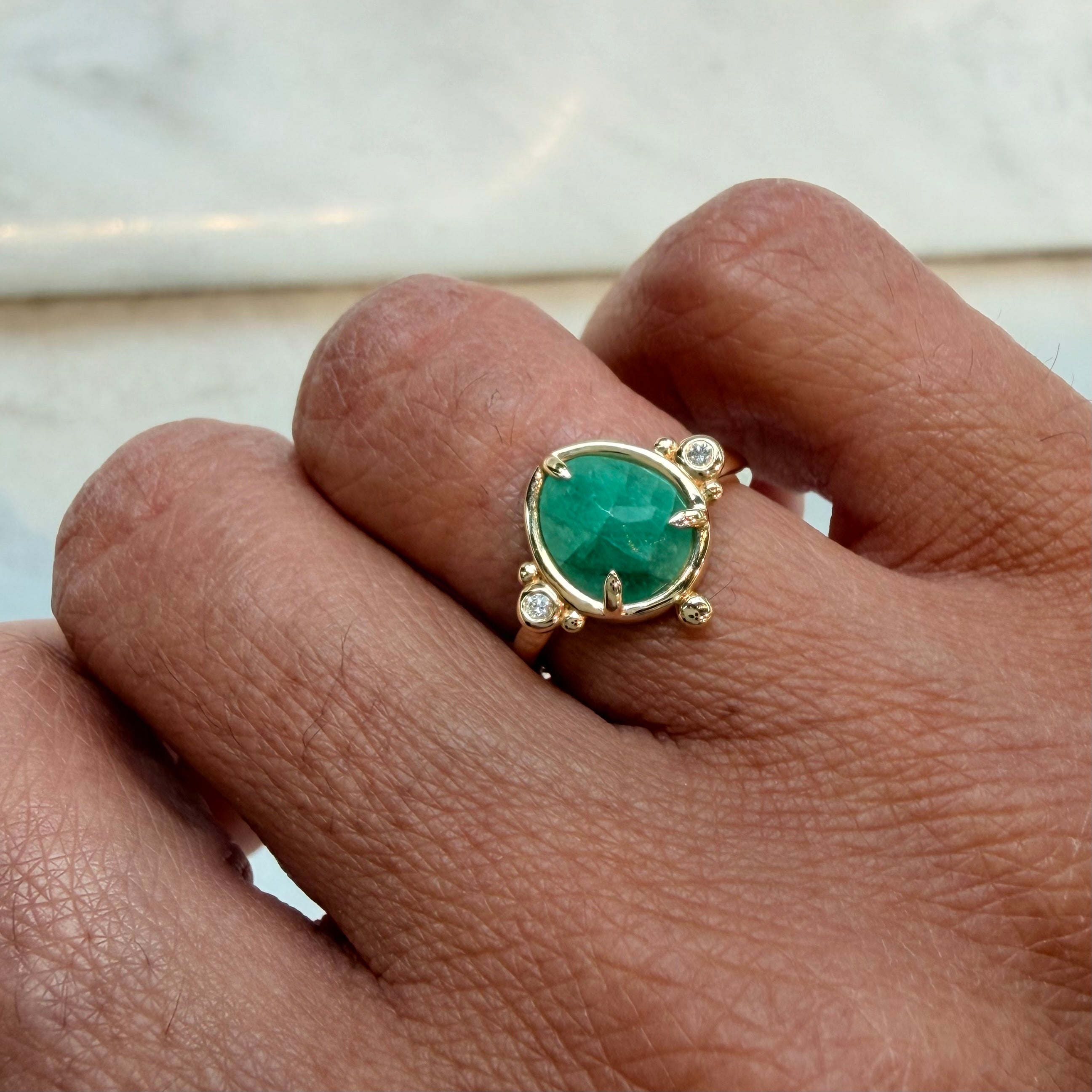 Spring Bloom – 14K Gold Ring with Emerald & Diamonds