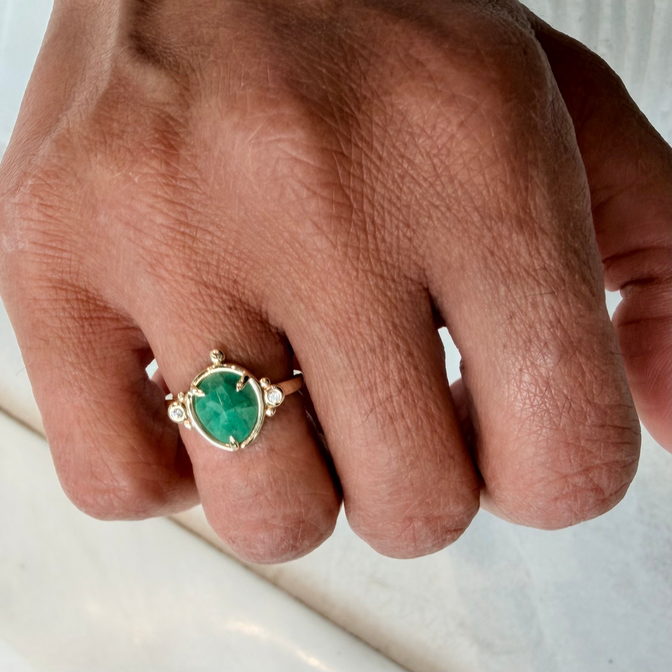 Spring Bloom – 14K Gold Ring with Emerald & Diamonds