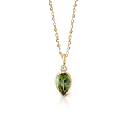 14K Gold Pear Shaped Light Green Tourmaline and Diamond Necklace