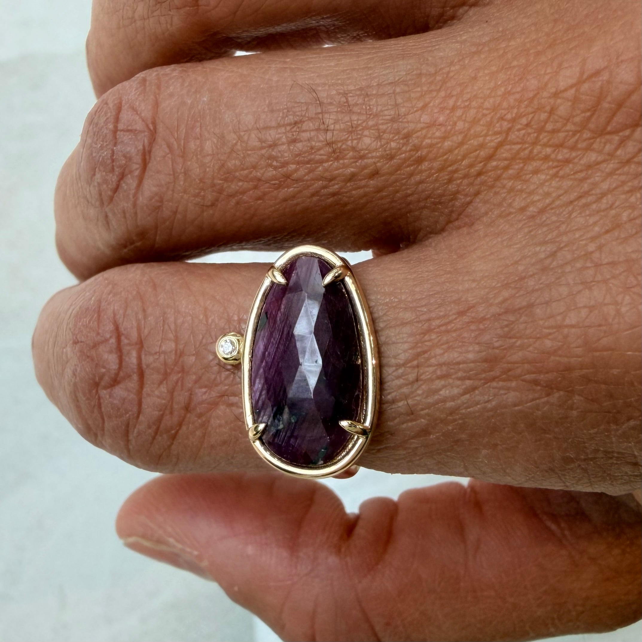 Crimson Whisper – 14K Gold Ring with Ruby & Diamond