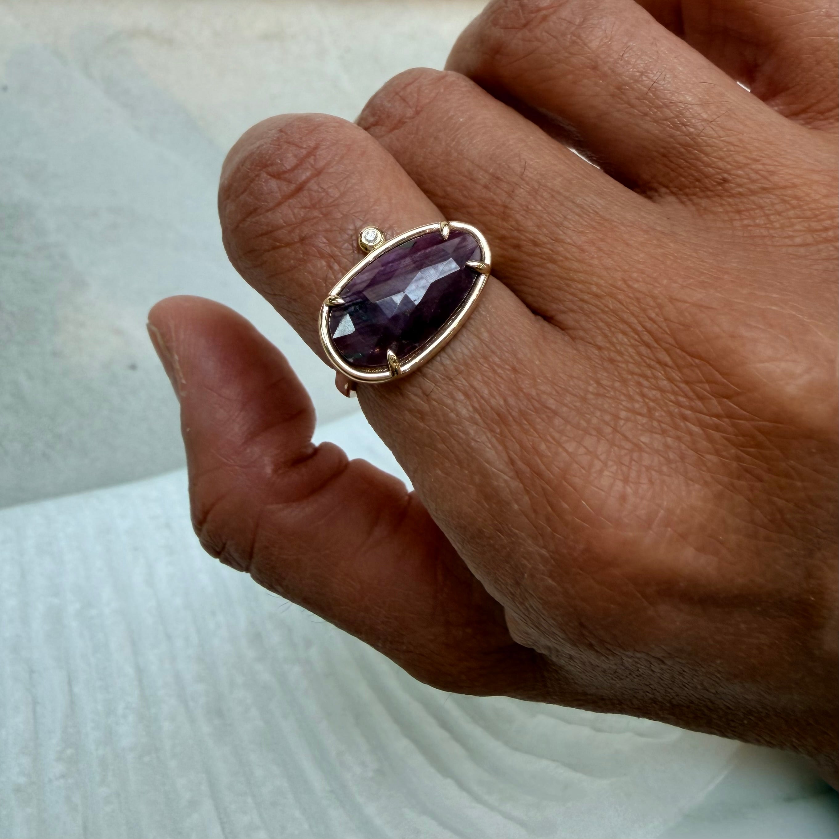 Crimson Whisper – 14K Gold Ring with Ruby & Diamond