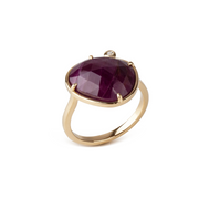 14K Gold Irregular Rose cut Ruby Ring with a Diamond