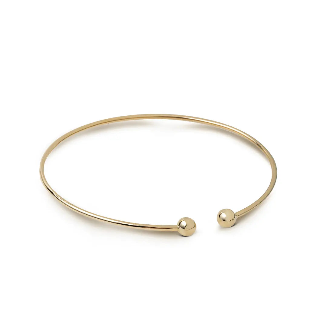 14K gold Thin Open Bracelet with 2 bold Dots