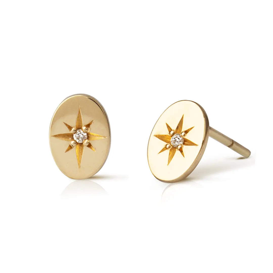 14K Gold Oval Diamond Star Earrings