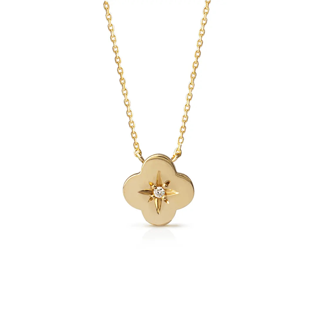 14K Gold Tiny Flower Diamond Star Necklace