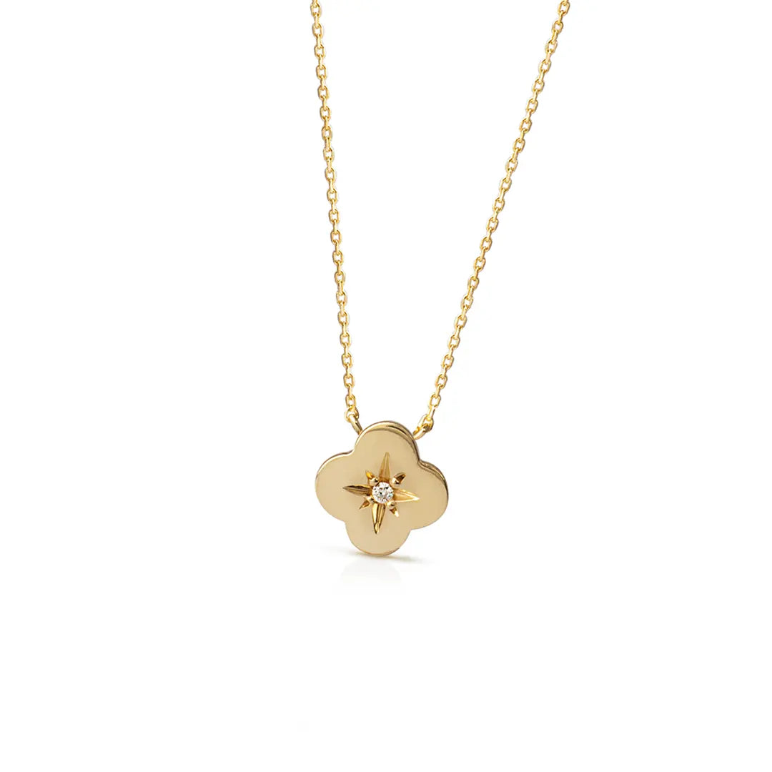 14K Gold Tiny Flower Diamond Star Necklace