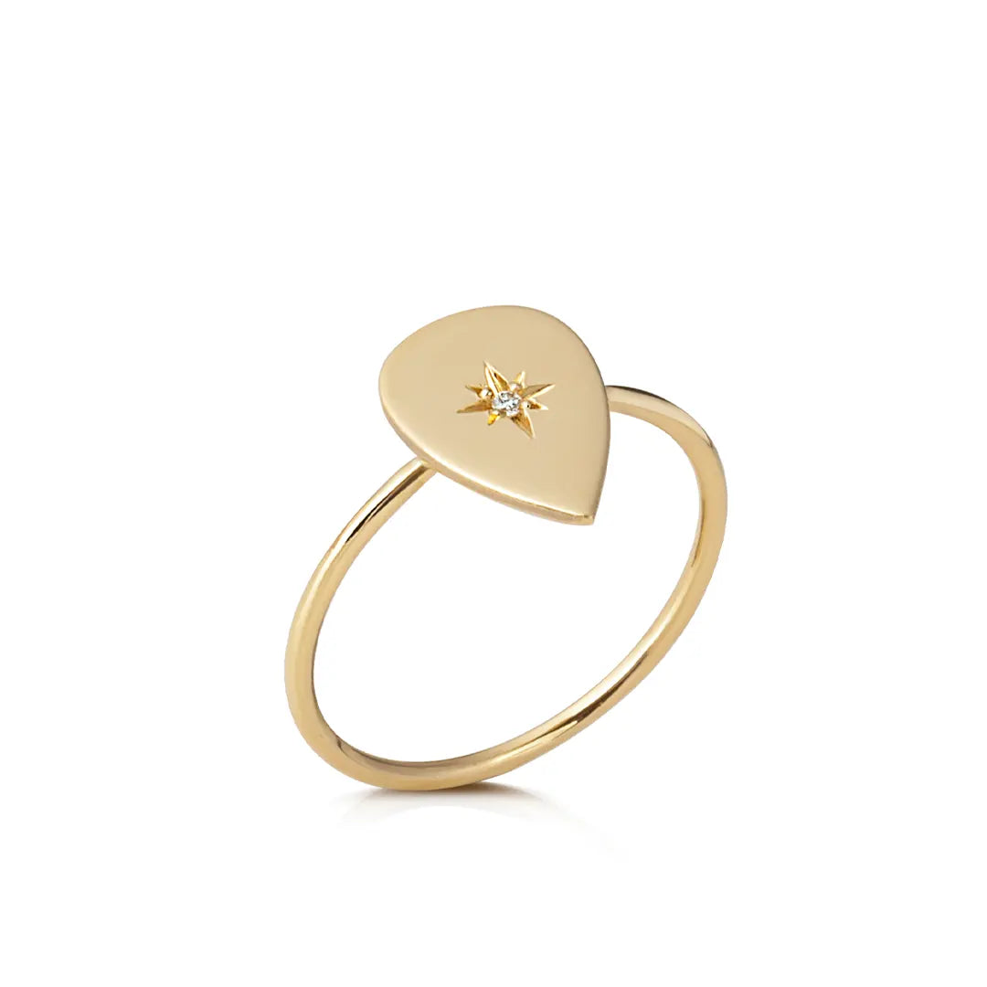 14K Gold Drop Diamond Star Ring