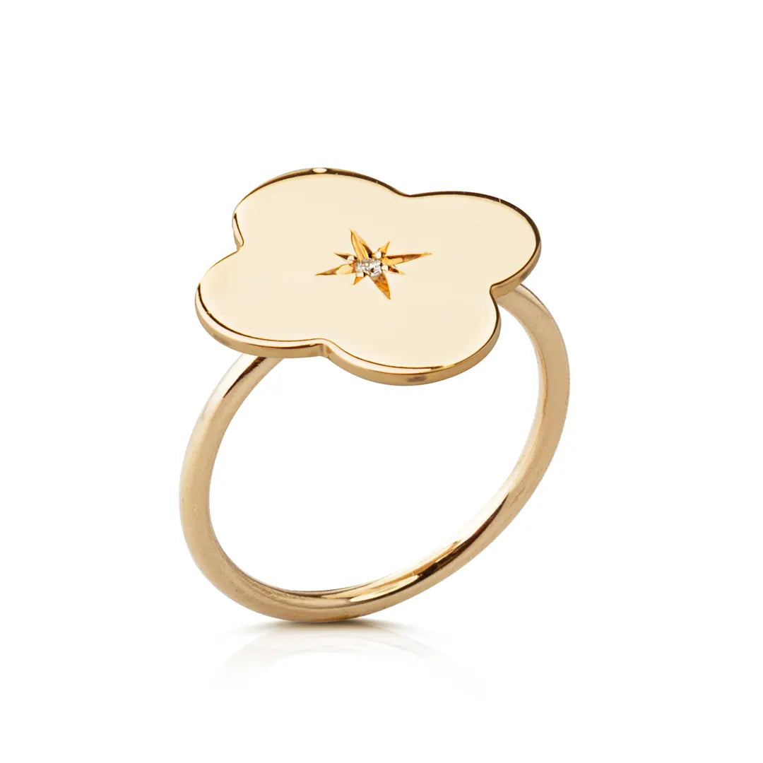 14K Gold Flower Diamond Star Ring