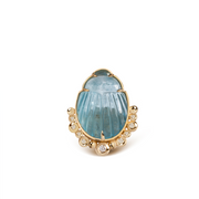 14K Gold Scarab Aquamarine Ring with Diamonds
