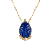14K Gold Scarab Lapis Lazuli Pendant Necklace with Diamonds