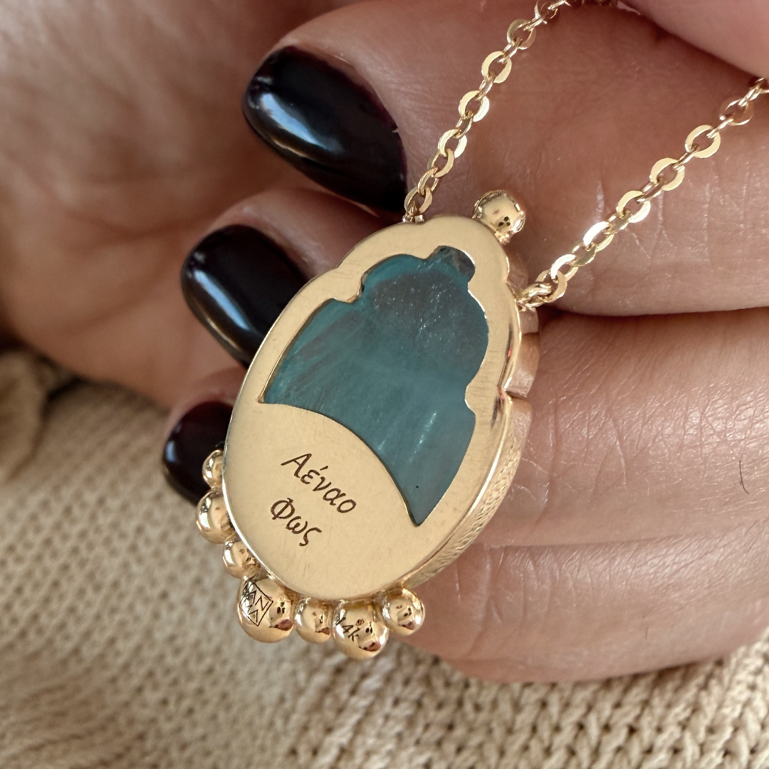 14K Gold Scarab Aquamarine Pendant Necklace with Diamonds