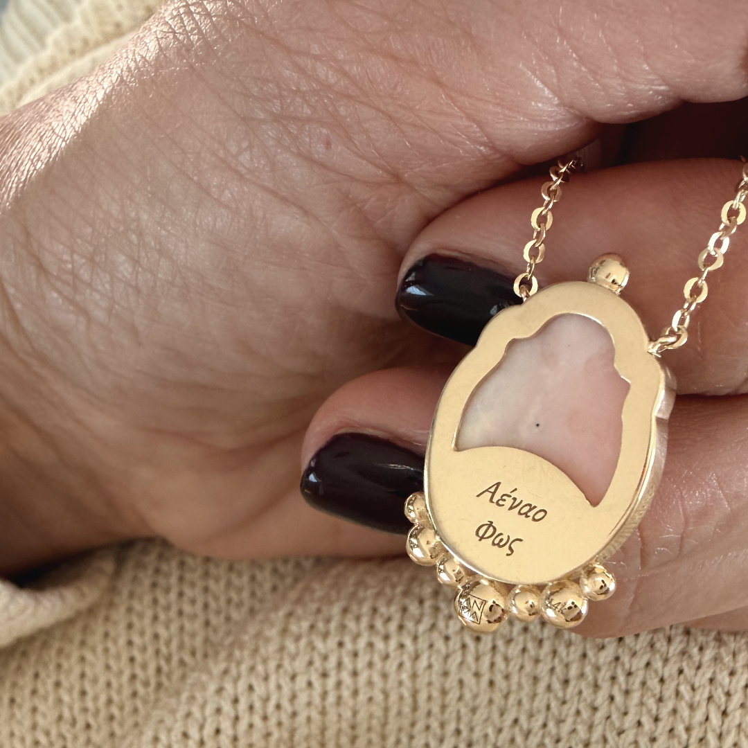 14K Gold Scarab Pink Opal Pendant Necklace with Diamonds