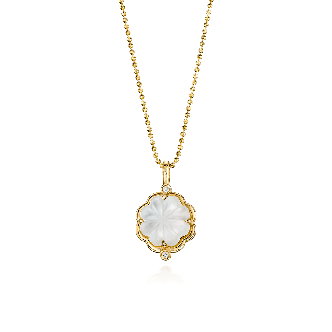 14K Gold Mother of Pearl Small Flower Necklace with Diamonds