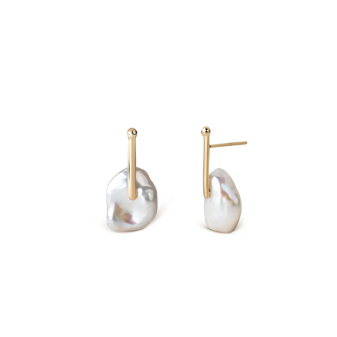 14K oval Baroque pearl Line Earrings