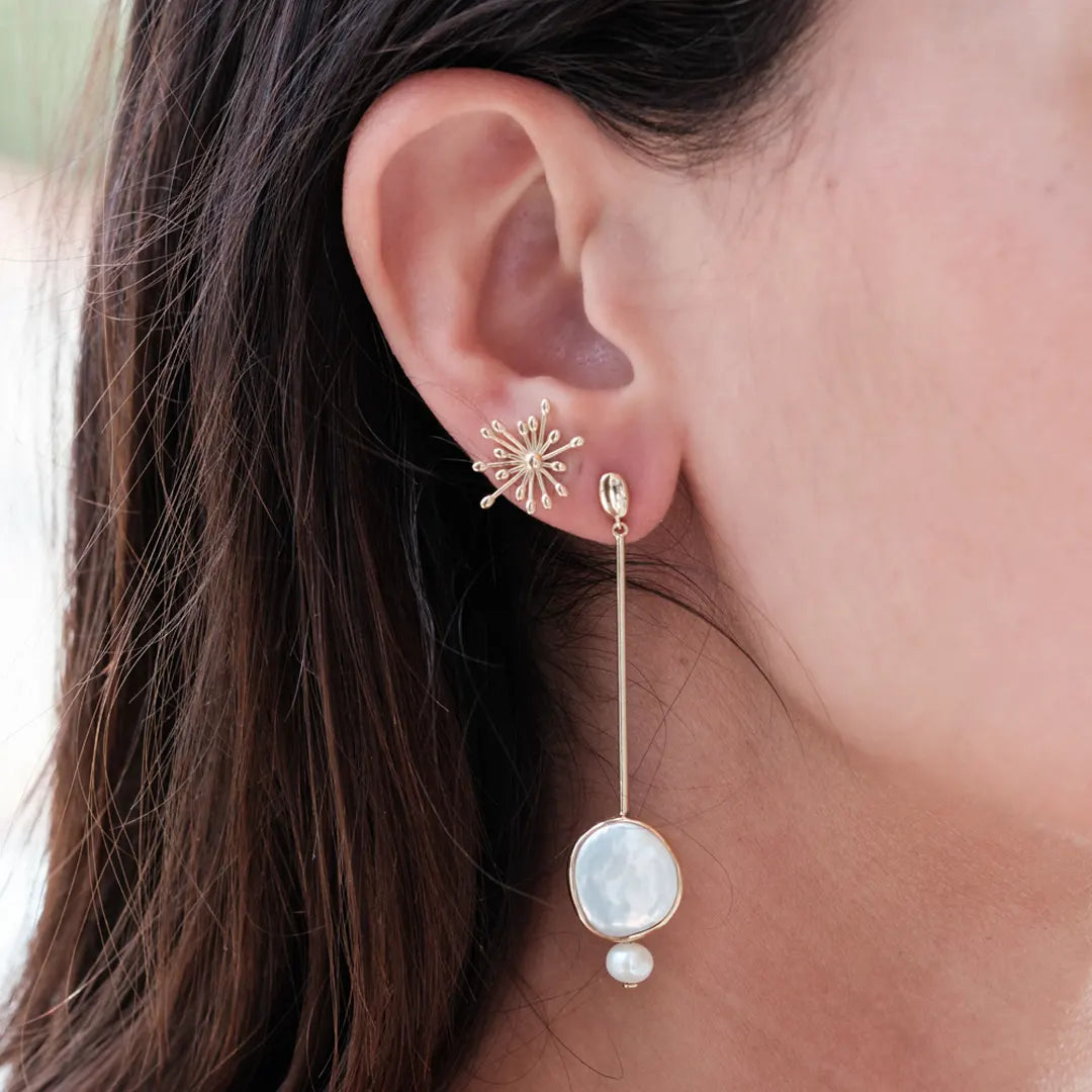 14K Gold Long, Baroque round pearl earrings