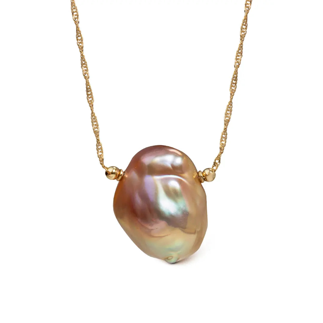 14K Gold Pink-Grey Pearl Necklace