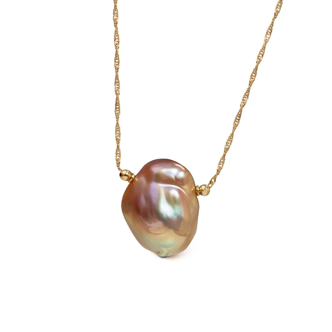 14K Gold Pink-Grey Pearl Necklace