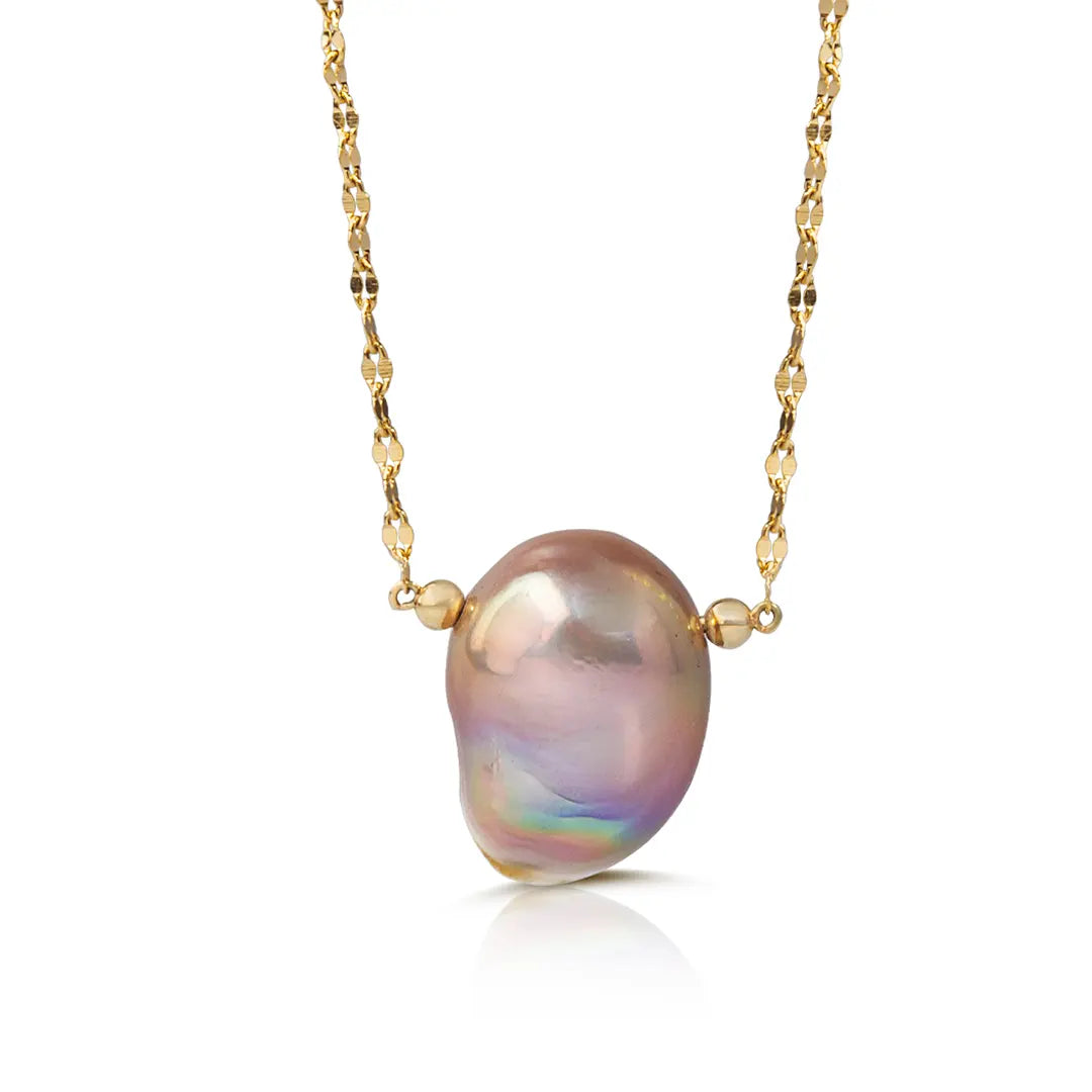 14K Gold Pink-Grey Pearl Necklace
